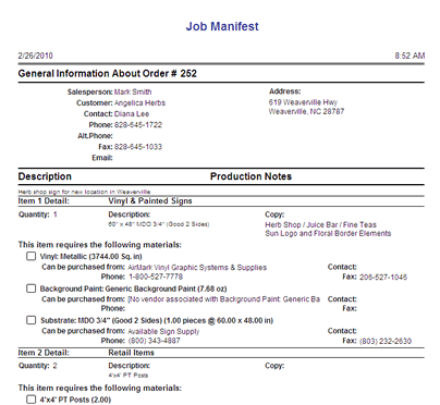 Job Manifest Report