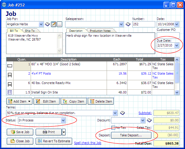 EstiMate Job Screen