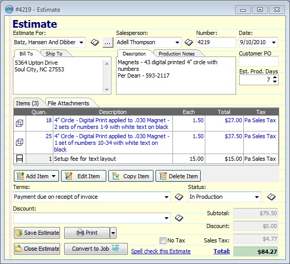 Estimate Screen